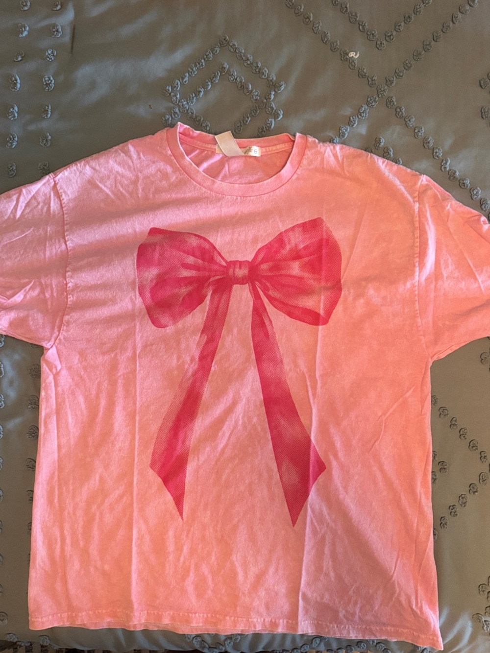Altar'd State Pink Tee with Oversized Bow Graphic